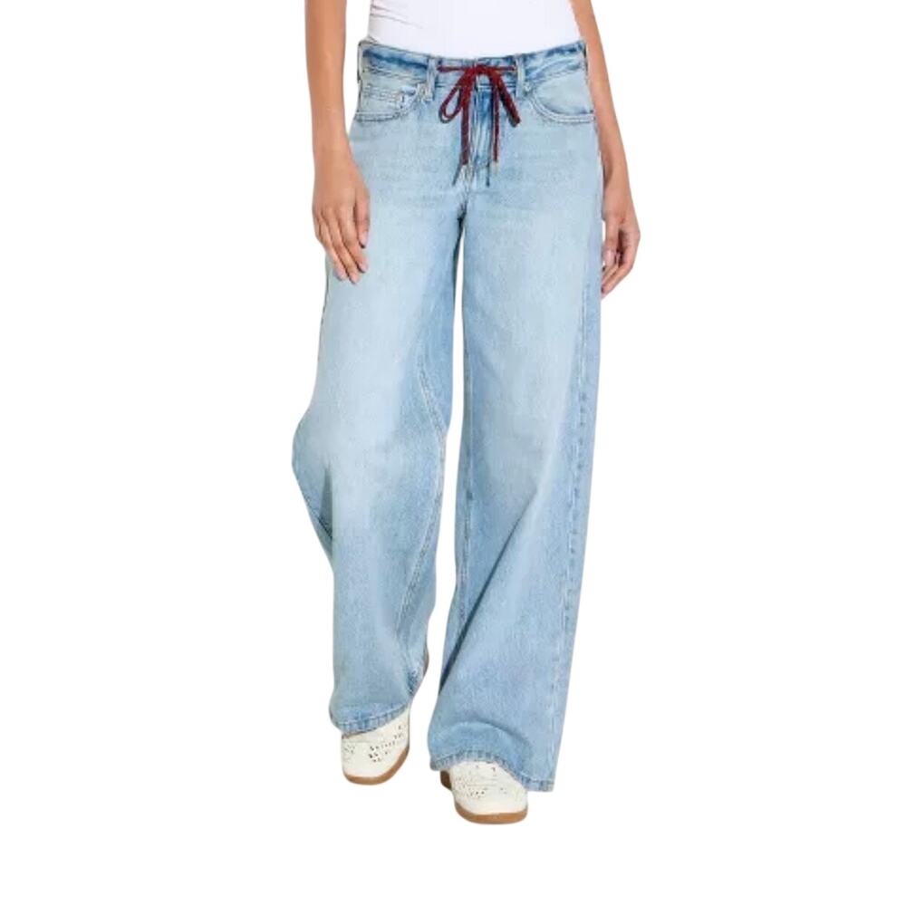 Wild Fable Ultra Low Rise Baggy Jeans Light Wash Drawstring Waist Y2K Size 00